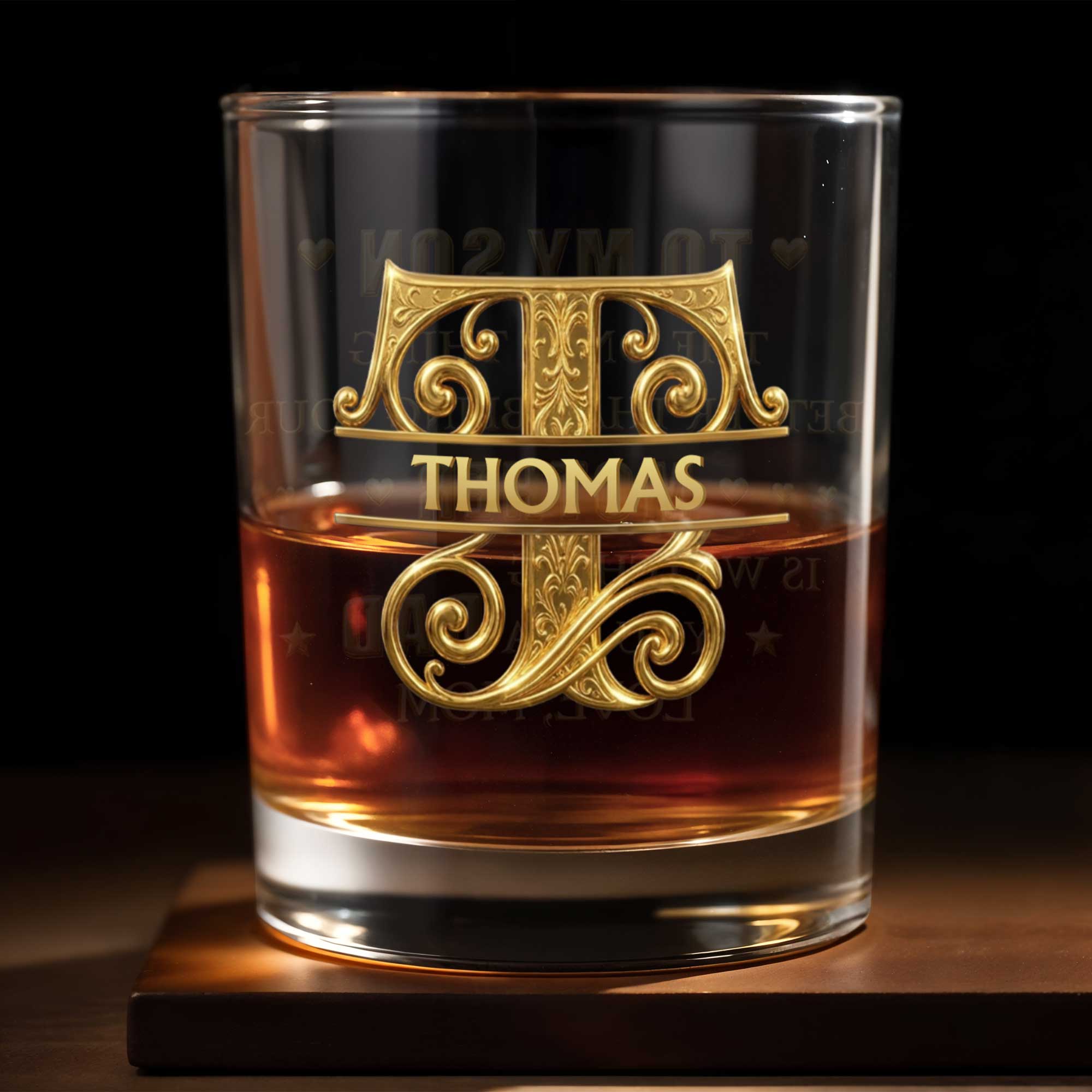 Personalized Custom Whiskey Glass Gift for Son - 3D Gold Monogram Whiskey Glass GradoCreations