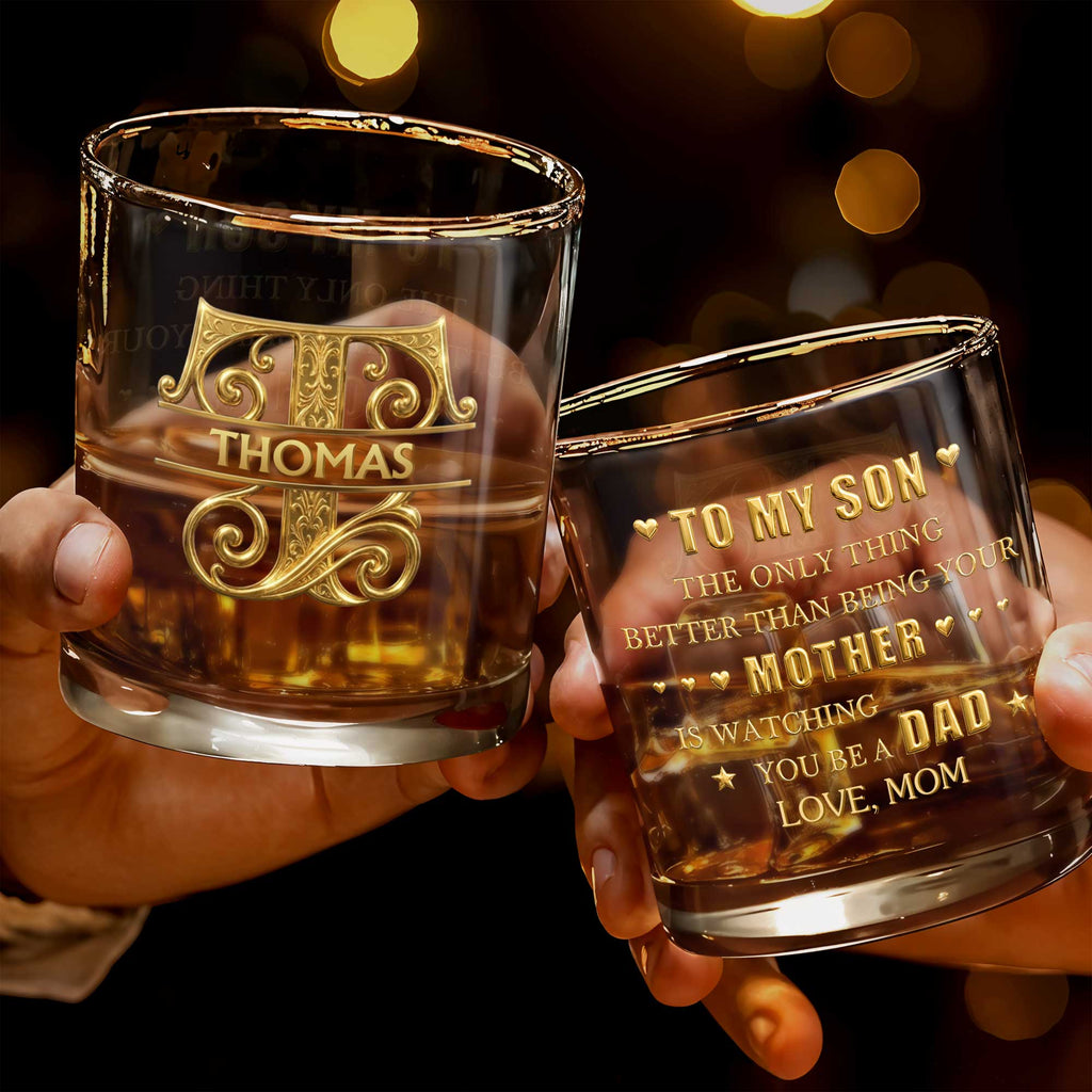 Personalized Custom Whiskey Glass Gift for Son - 3D Gold Monogram Whiskey Glass GradoCreations