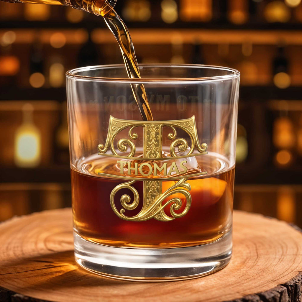 Personalized Custom Whiskey Glass Gift for Son - 3D Gold Monogram Whiskey Glass GradoCreations