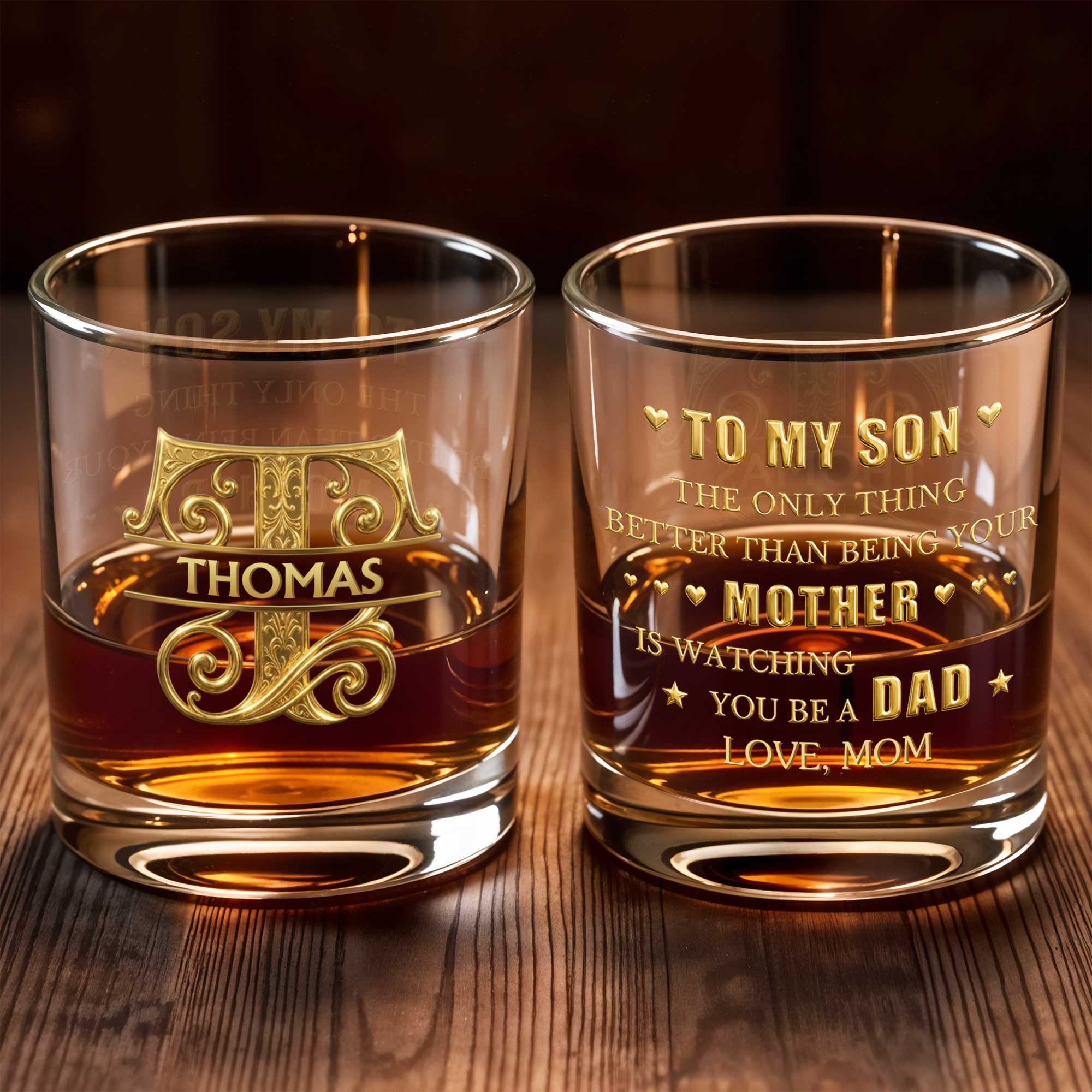 Personalized Custom Whiskey Glass Gift for Son - 3D Gold Monogram Whiskey Glass GradoCreations