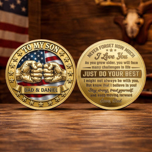 Custom Commemorative Coin Gift for Son - USA Flag Keepsake Commemorative Coin GradoCreations