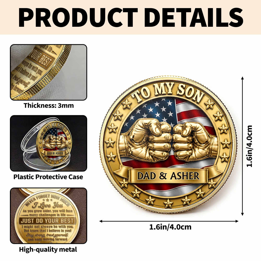 Custom Commemorative Coin Gift for Son - USA Flag Keepsake Commemorative Coin GradoCreations
