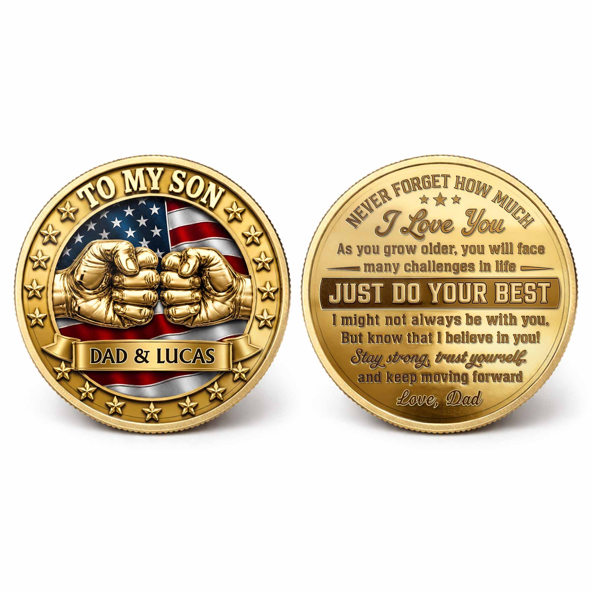 Custom Commemorative Coin Gift for Son - USA Flag Keepsake Commemorative Coin GradoCreations