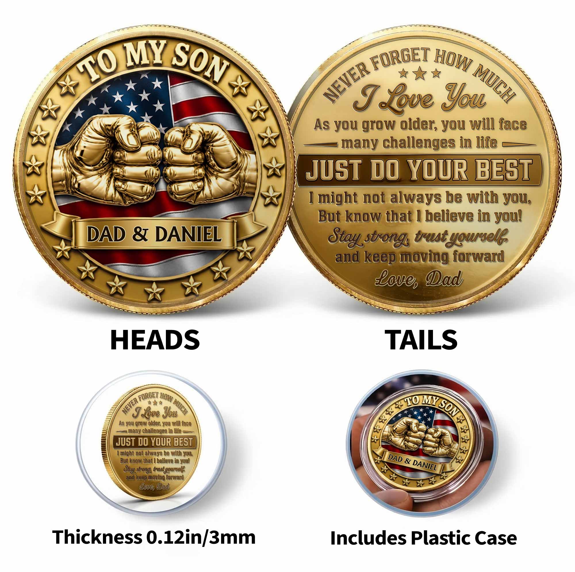 Custom Commemorative Coin Gift for Son - USA Flag Keepsake Commemorative Coin GradoCreations