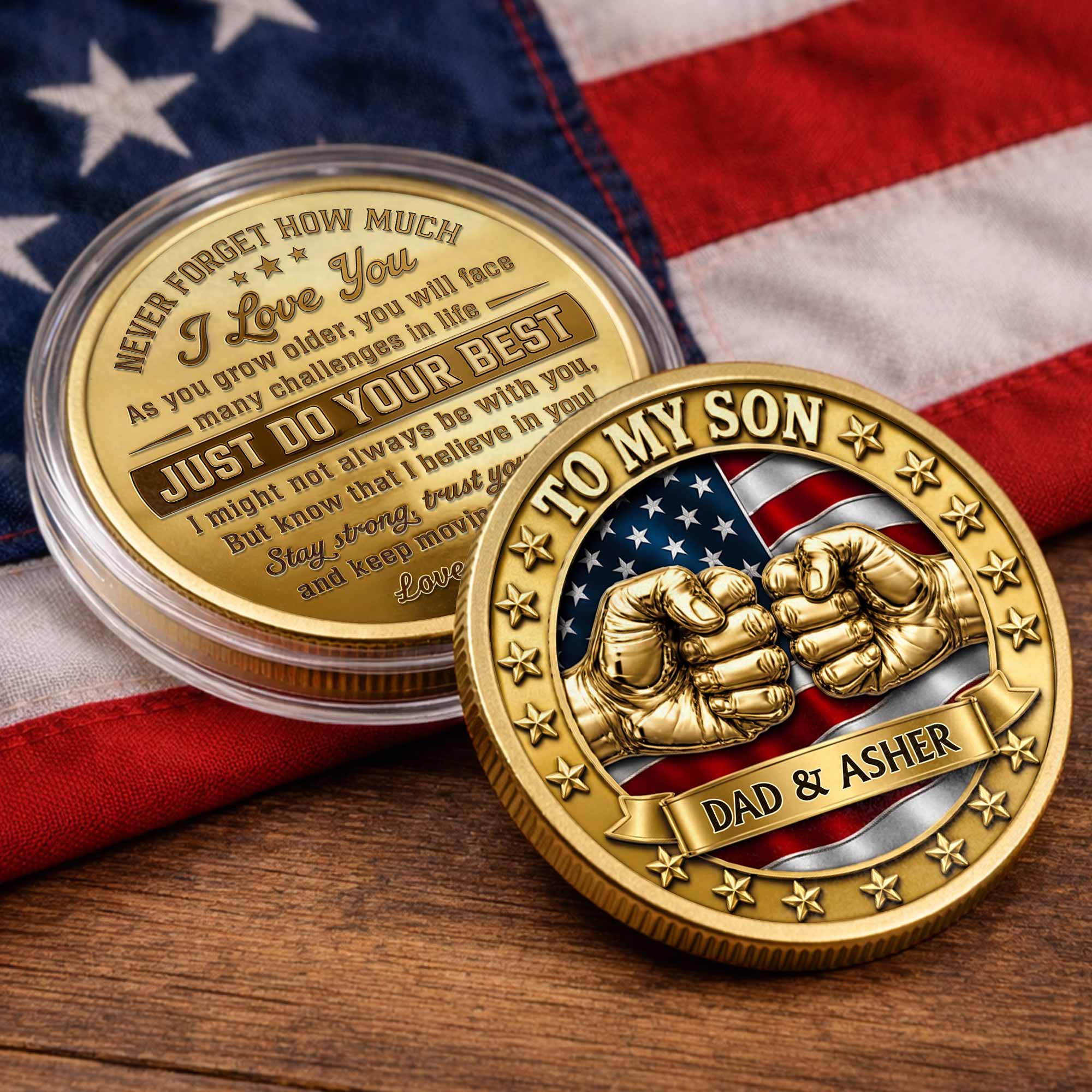 Custom Commemorative Coin Gift for Son - USA Flag Keepsake