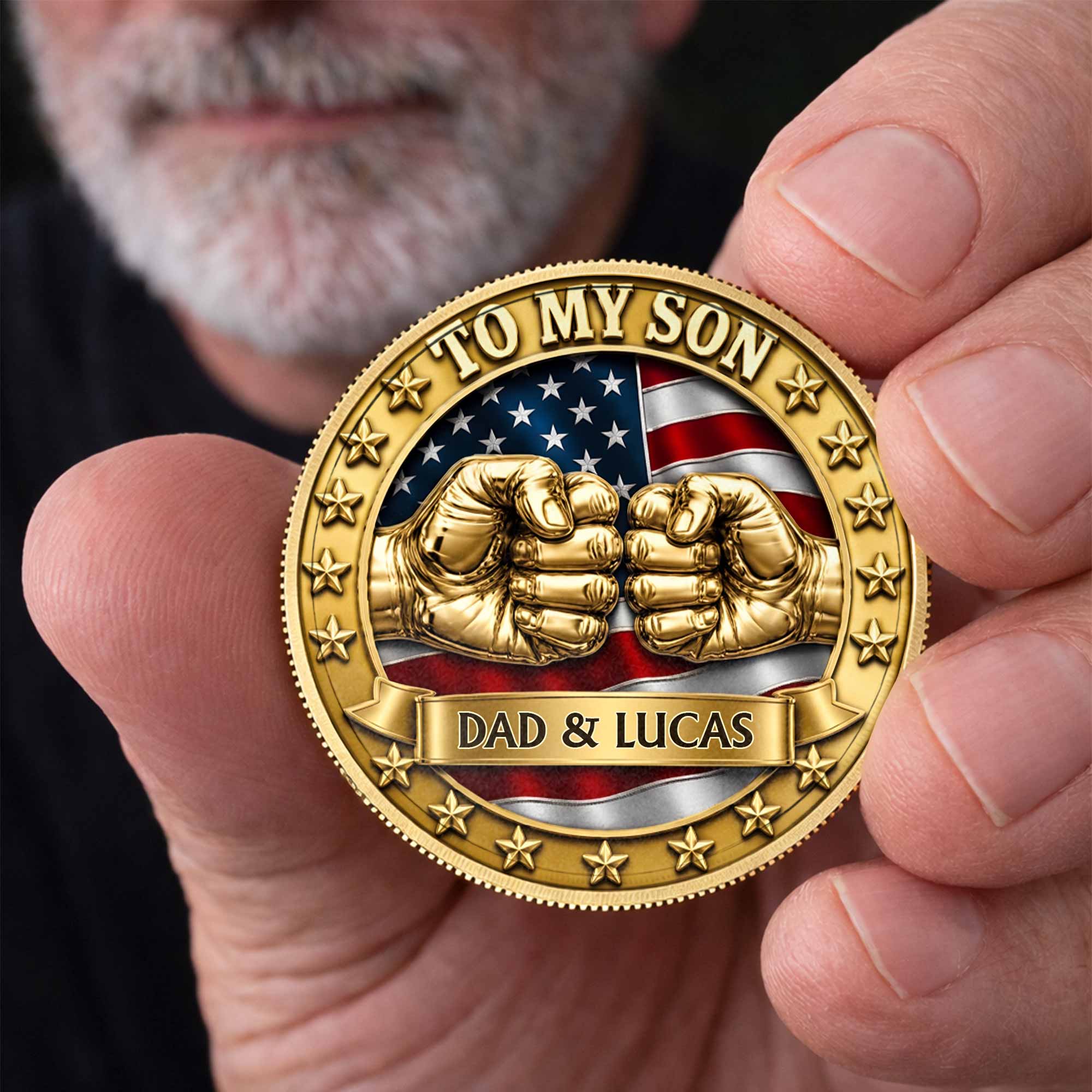 Custom Commemorative Coin Gift for Son - USA Flag Keepsake Commemorative Coin GradoCreations