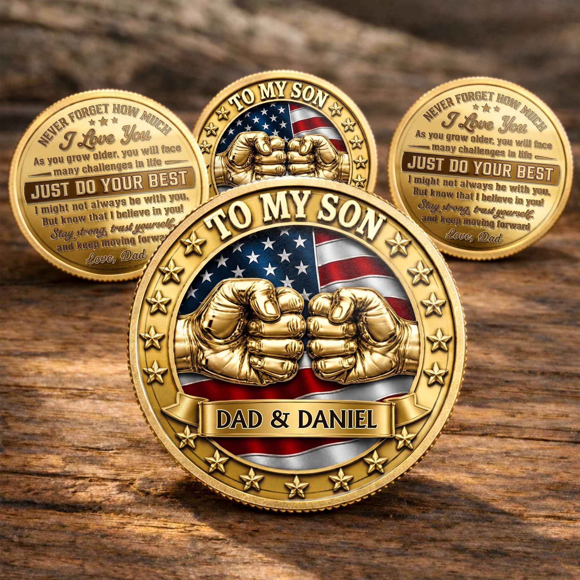 Custom Commemorative Coin Gift for Son - USA Flag Keepsake Commemorative Coin GradoCreations