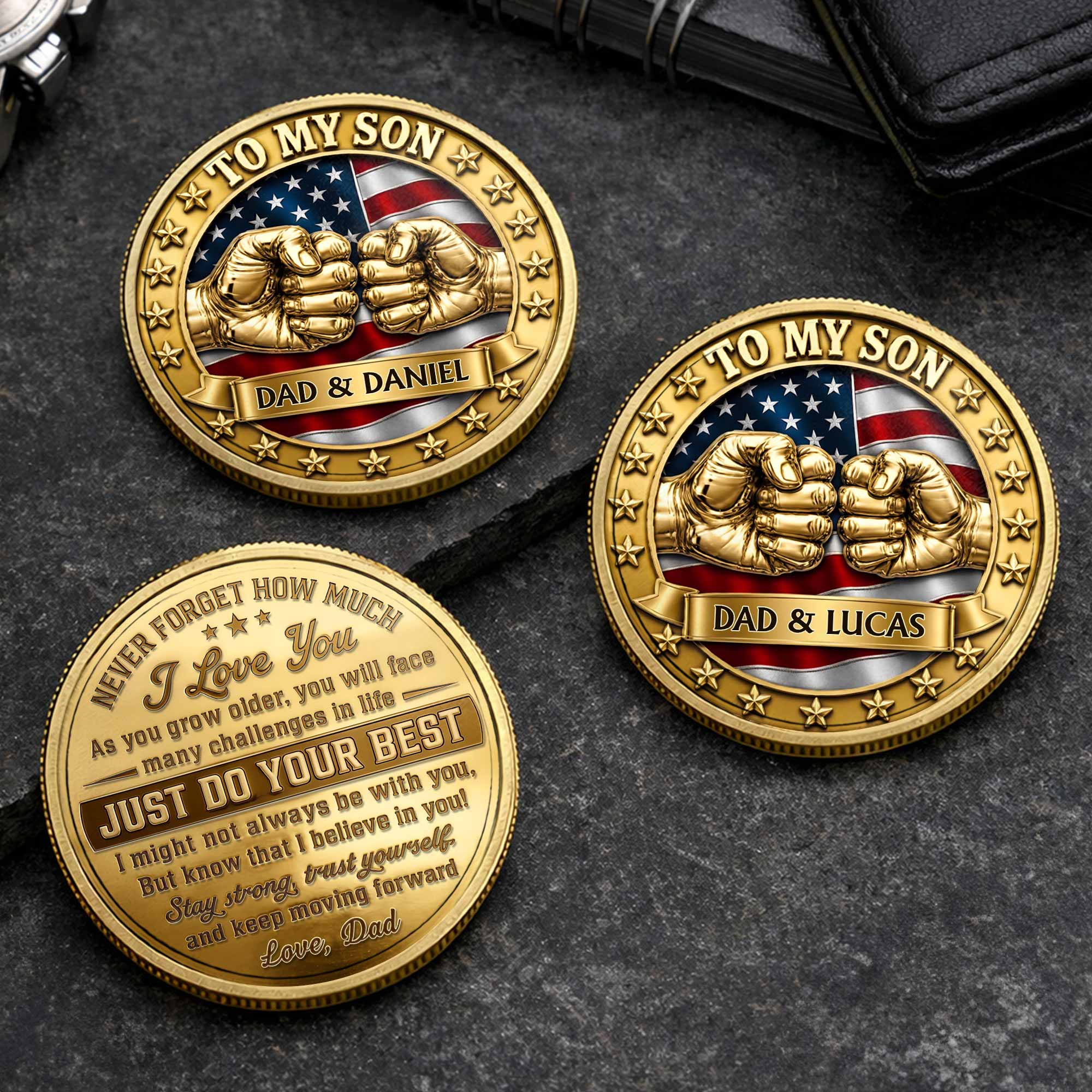 Custom Commemorative Coin Gift for Son - USA Flag Keepsake Commemorative Coin GradoCreations