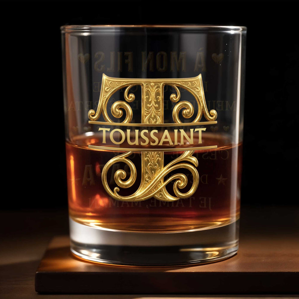 Personalized Custom Whiskey Glass with 3D Golden Initial for Son Whiskey Glass GradoCreations
