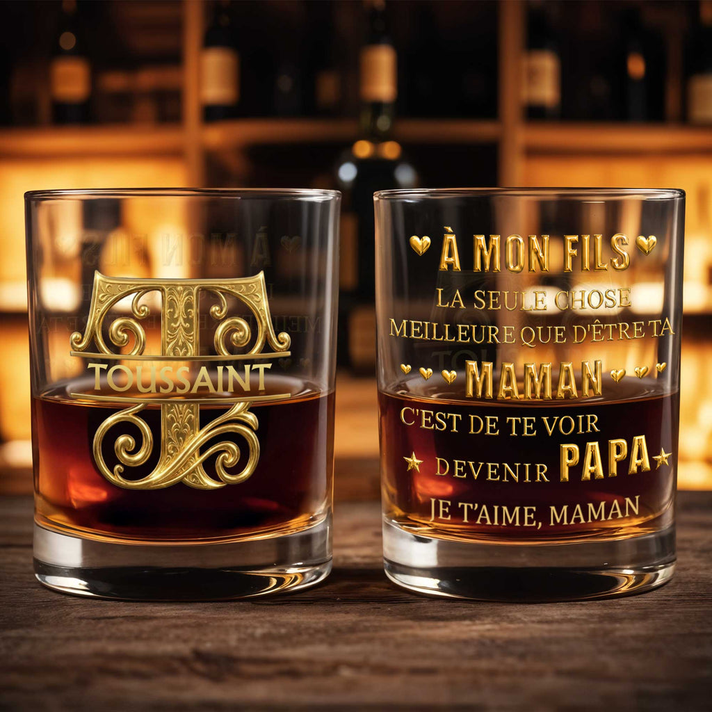 Personalized Custom Whiskey Glass with 3D Golden Initial for Son Whiskey Glass GradoCreations