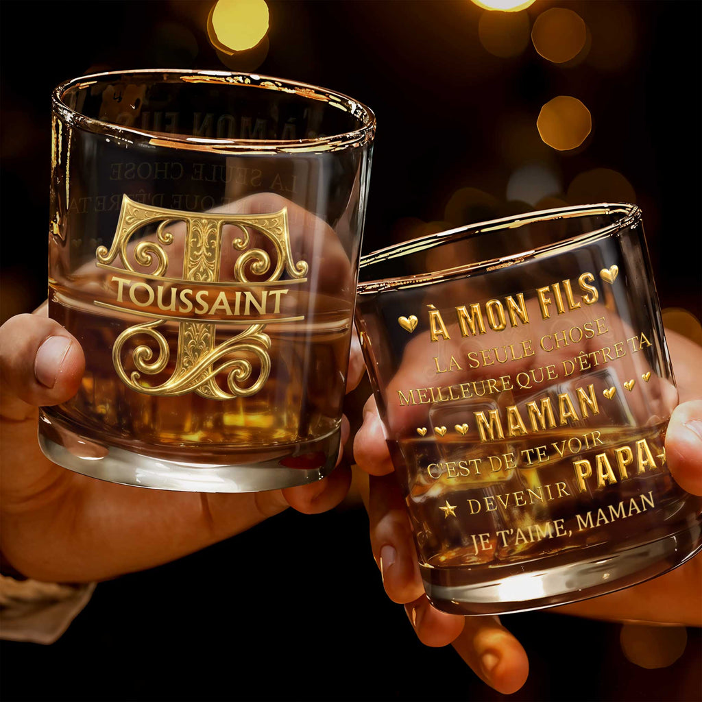 Personalized Custom Whiskey Glass with 3D Golden Initial for Son Whiskey Glass GradoCreations