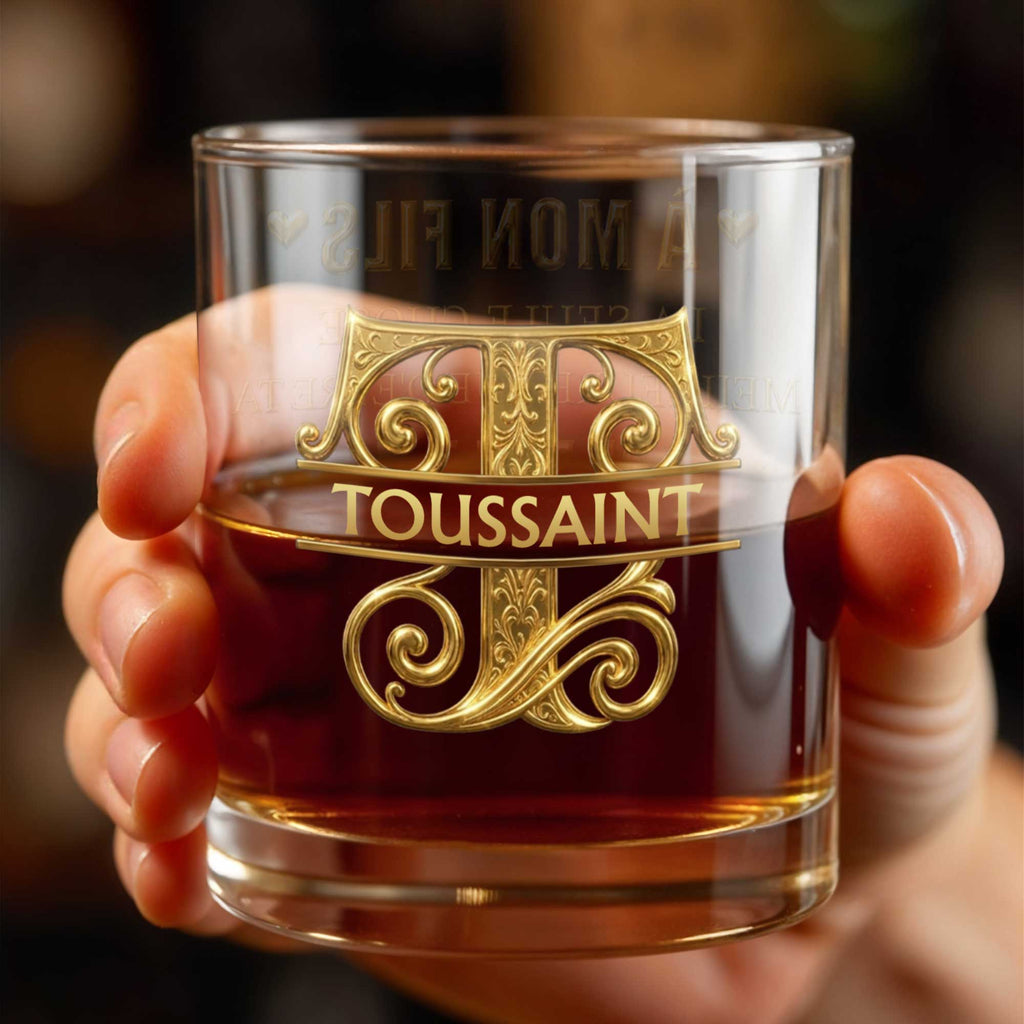 Personalized Custom Whiskey Glass with 3D Golden Initial for Son Whiskey Glass GradoCreations