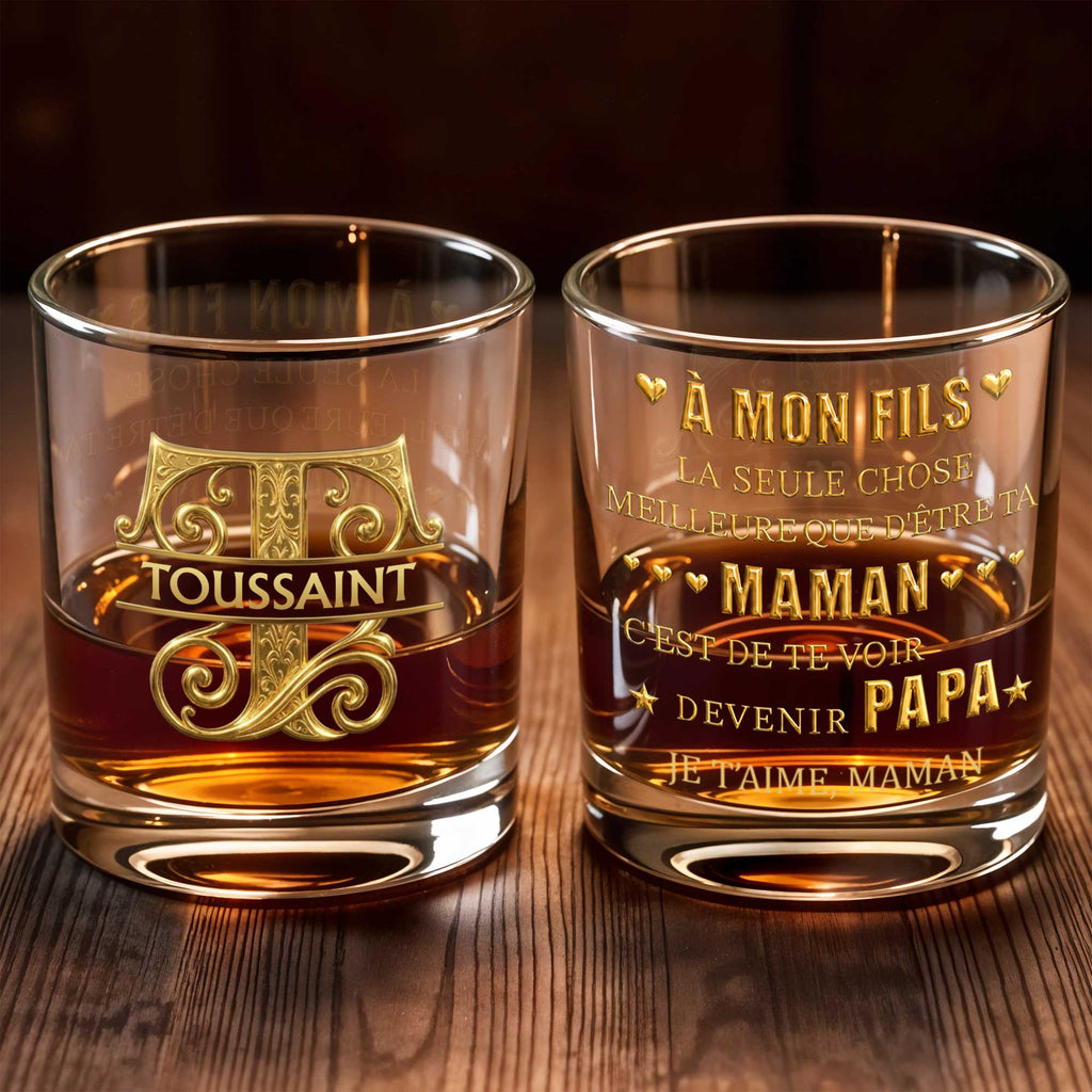 Personalized Custom Whiskey Glass with 3D Golden Initial for Son Whiskey Glass GradoCreations