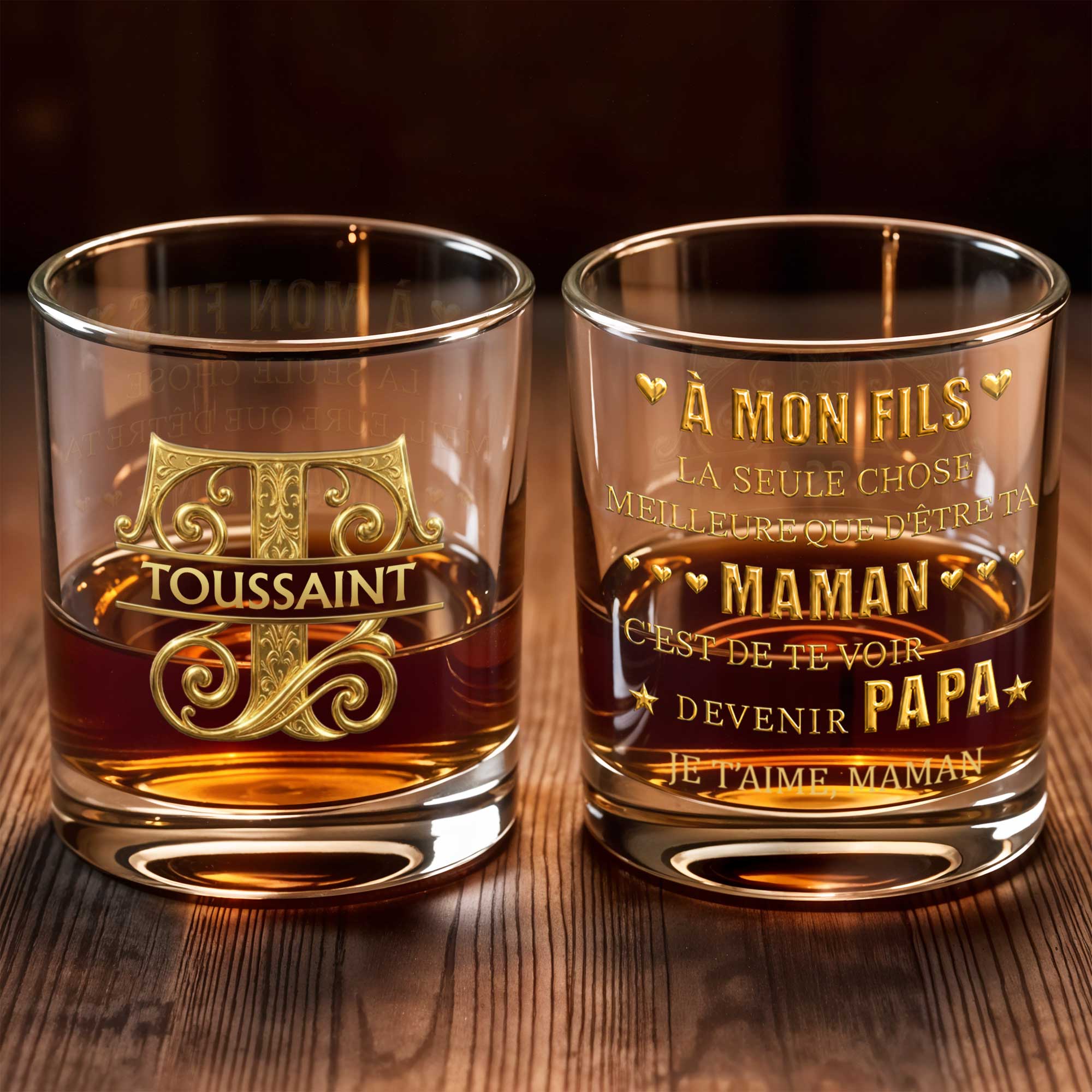Personalized Custom Whiskey Glass with 3D Golden Initial for Son Whiskey Glass GradoCreations