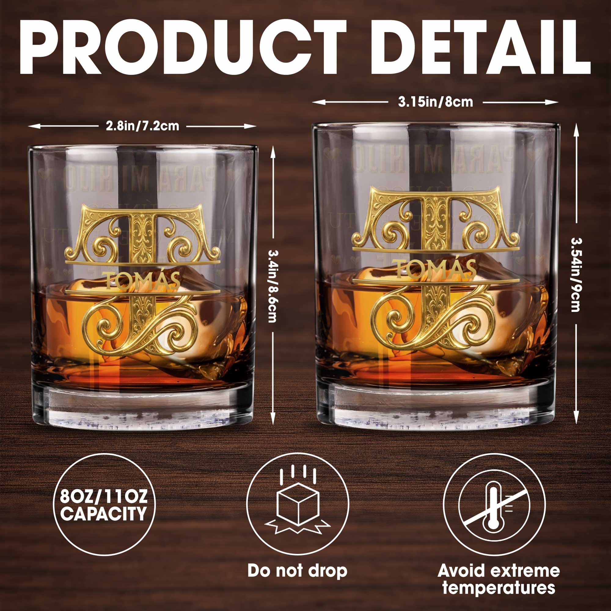 Personalized Monogram Whiskey Glass Custom Name Gift for Dad Whiskey Glass GradoCreations