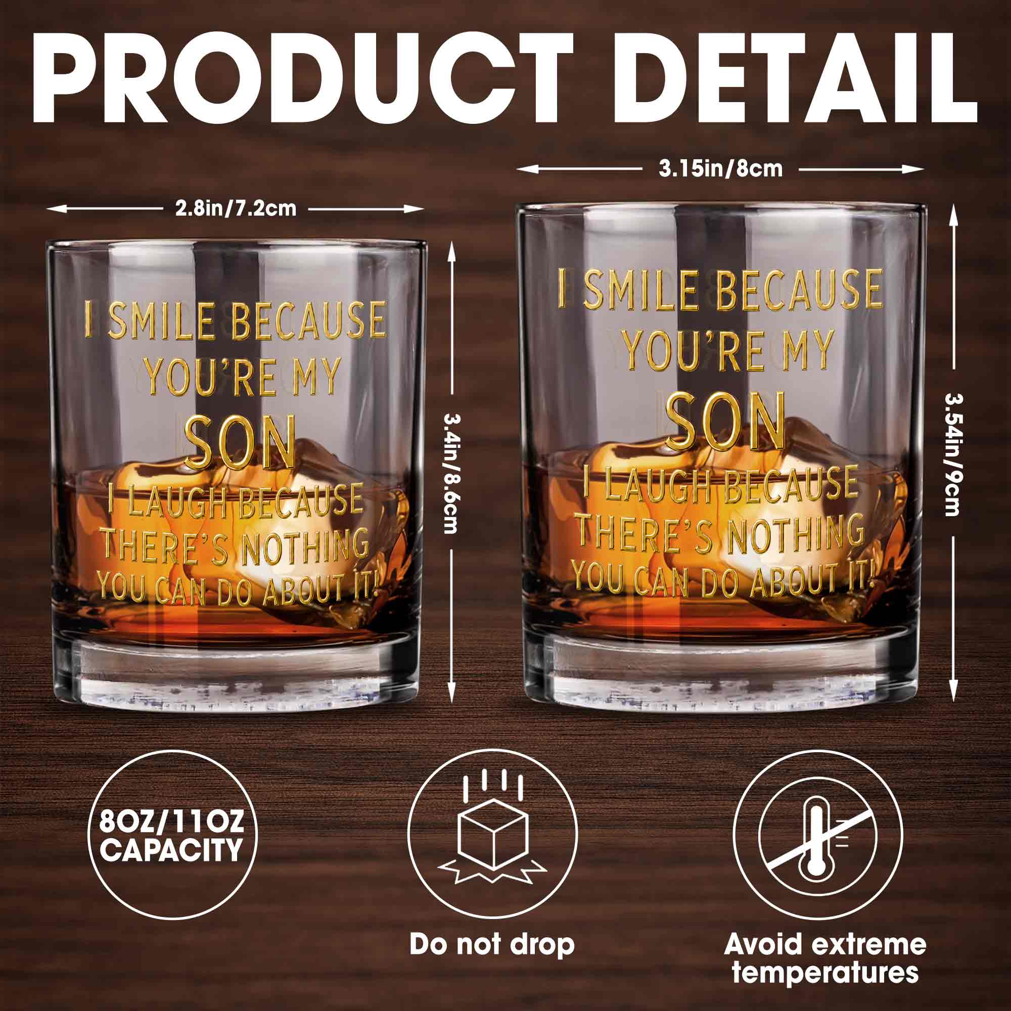 Personalized Custom Whiskey Glass Funny Gift for Son - 8oz/11oz Whiskey Glass GradoCreations