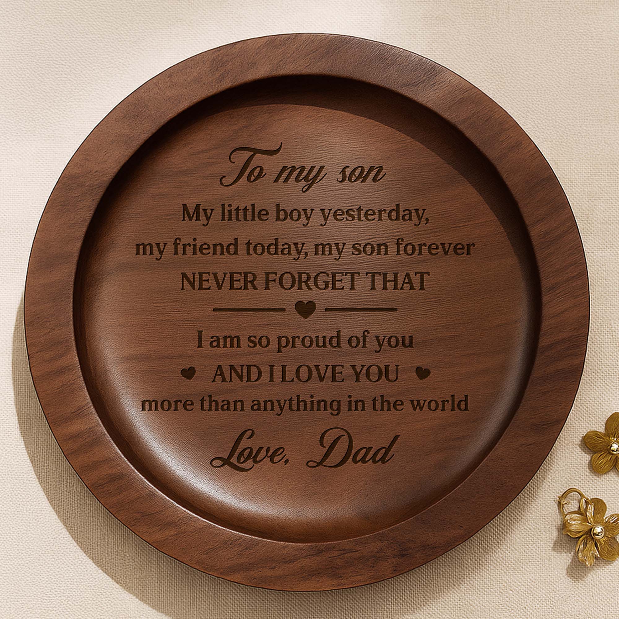 Personalized Walnut Wood Ring Dish Custom Name Gift for Son Wood Ring Dish GradoCreations