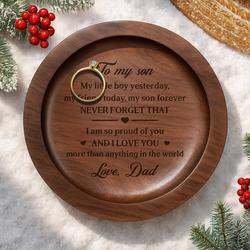 Personalized Walnut Wood Ring Dish Custom Name Gift for Son Wood Ring Dish GradoCreations