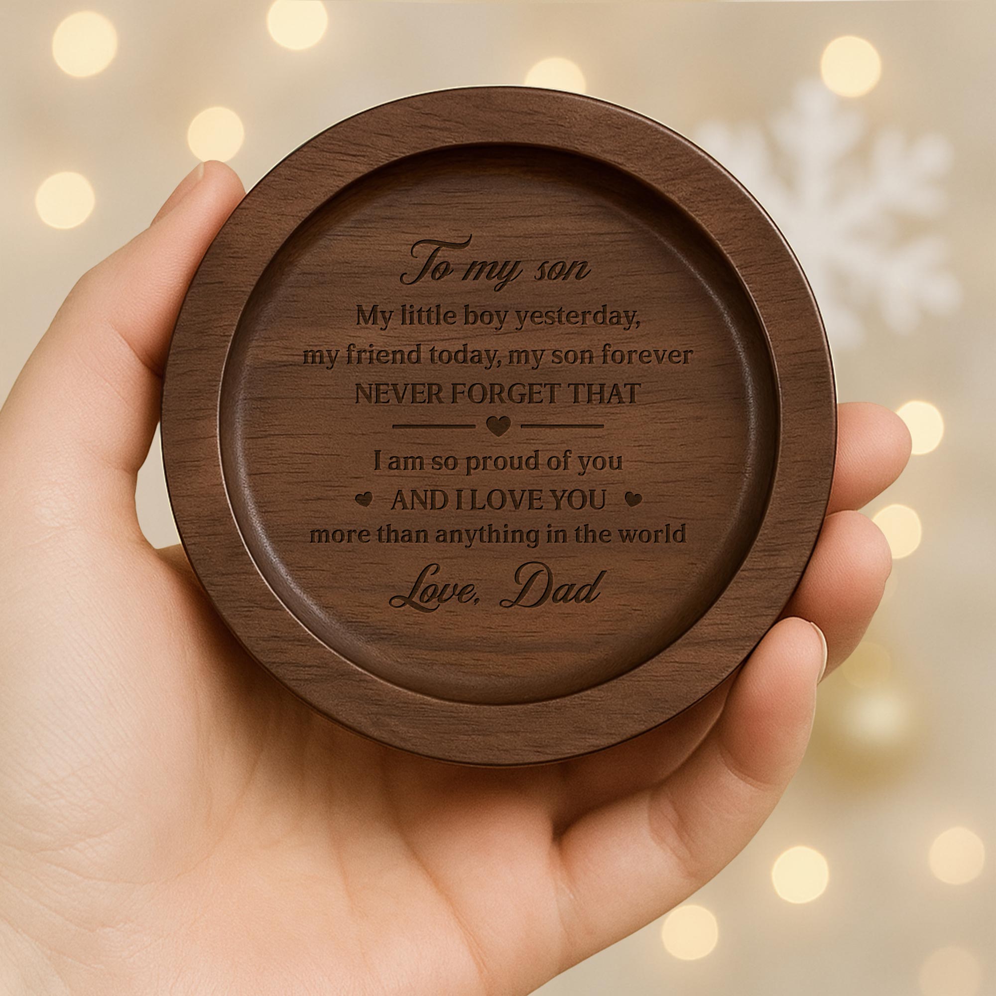 Personalized Walnut Wood Ring Dish Custom Name Gift for Son Wood Ring Dish GradoCreations