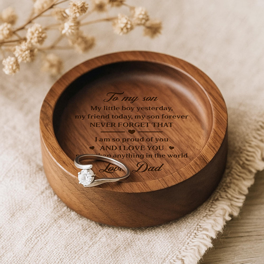 Personalized Walnut Wood Ring Dish Custom Name Gift for Son Wood Ring Dish GradoCreations