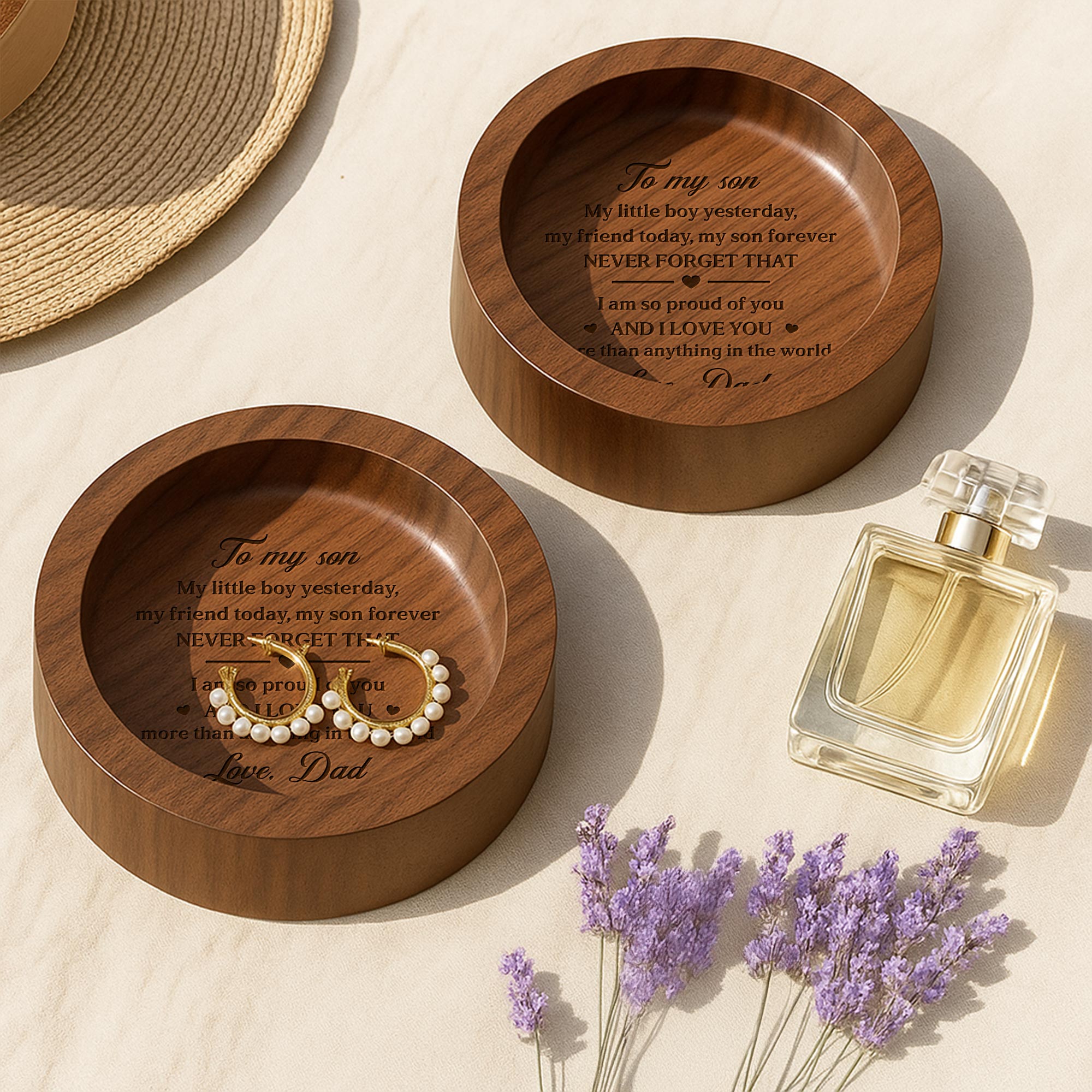Personalized Walnut Wood Ring Dish Custom Name Gift for Son Wood Ring Dish GradoCreations