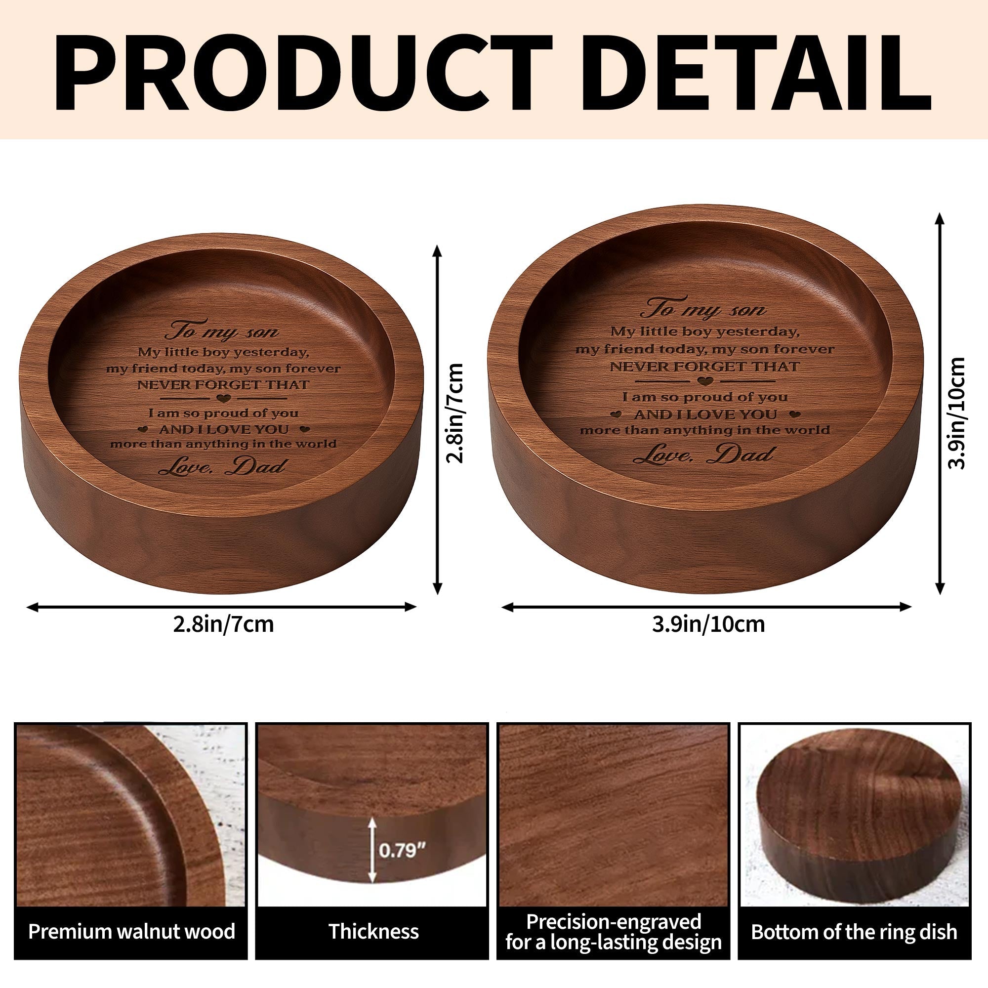 Personalized Walnut Wood Ring Dish Custom Name Gift for Son Wood Ring Dish GradoCreations