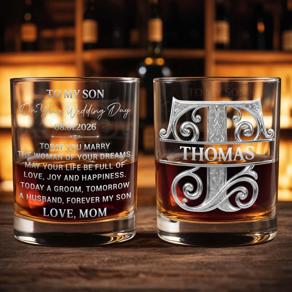 Personalized Engraved Whiskey Glass Custom Gift for Son Wedding Day Whiskey Glass GradoCreations