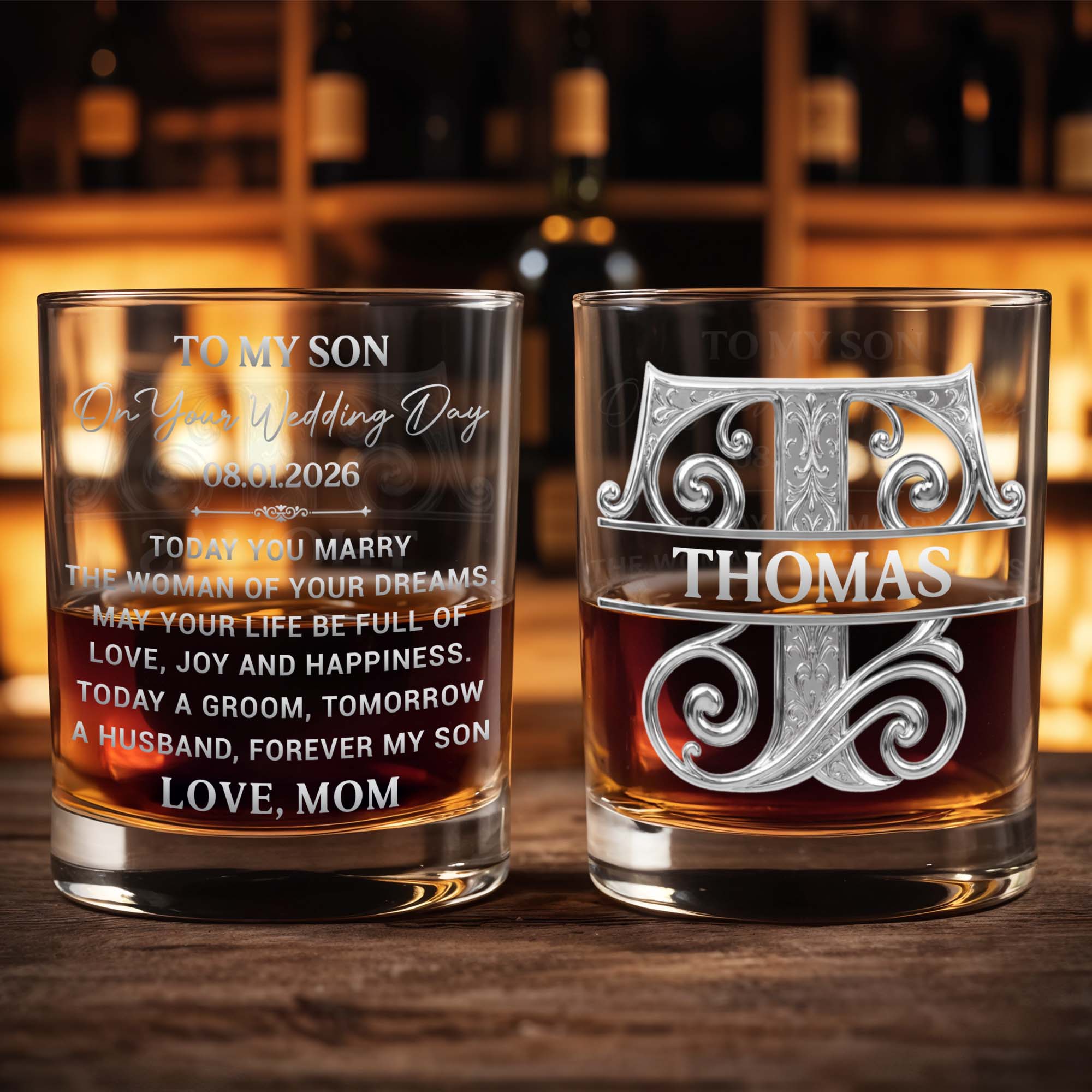 Personalized Engraved Whiskey Glass Custom Gift for Son Wedding Day Whiskey Glass GradoCreations