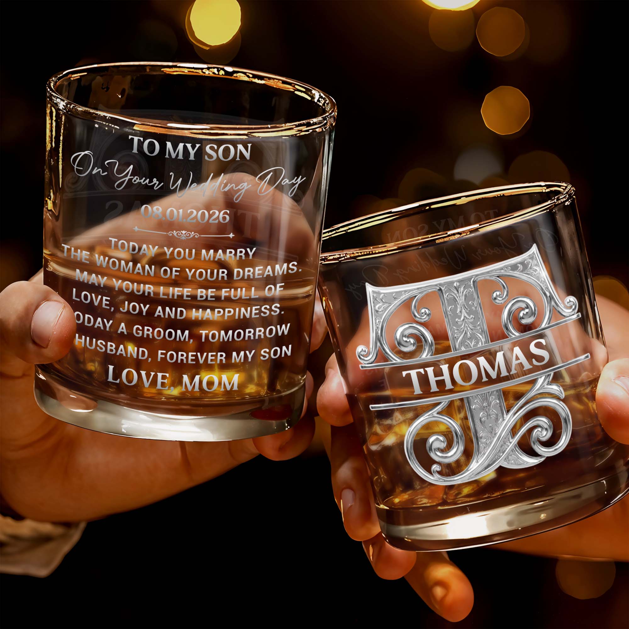 Personalized Engraved Whiskey Glass Custom Gift for Son Wedding Day Whiskey Glass GradoCreations