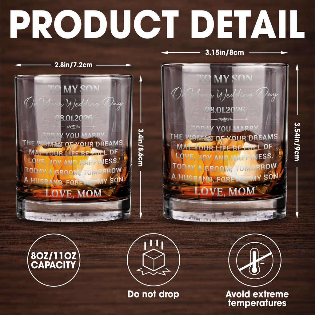 Personalized Engraved Whiskey Glass Custom Gift for Son Wedding Day Whiskey Glass GradoCreations