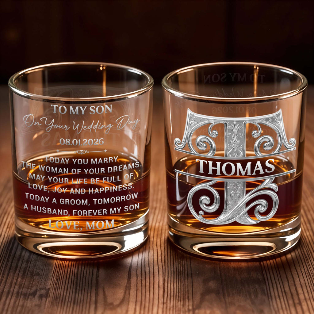 Personalized Engraved Whiskey Glass Custom Gift for Son Wedding Day Whiskey Glass GradoCreations