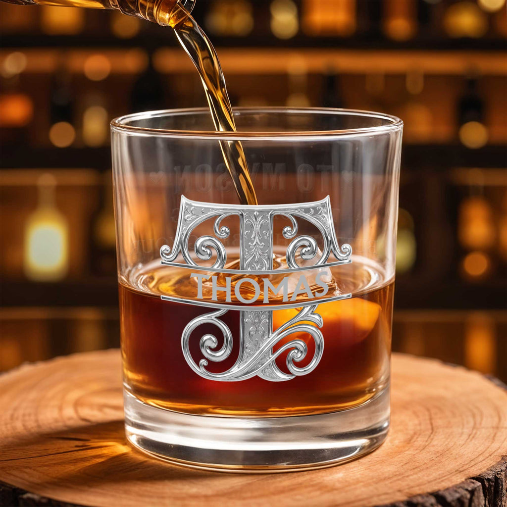 Personalized Whiskey Glass with Custom Initial Monogram Gift for Dad Whiskey Glass GradoCreations