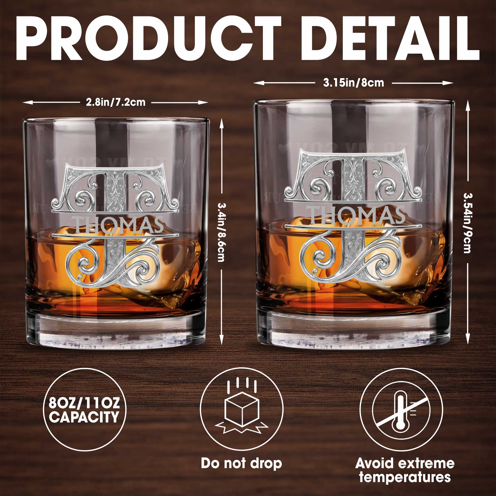 Personalized Whiskey Glass with Custom Initial Monogram Gift for Dad Whiskey Glass GradoCreations