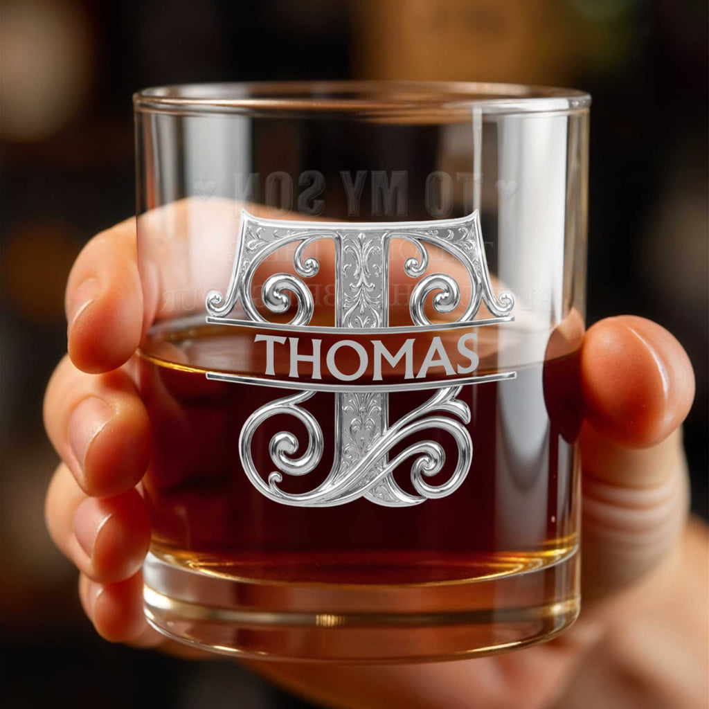 Personalized Whiskey Glass with Custom Initial Monogram Gift for Dad Whiskey Glass GradoCreations
