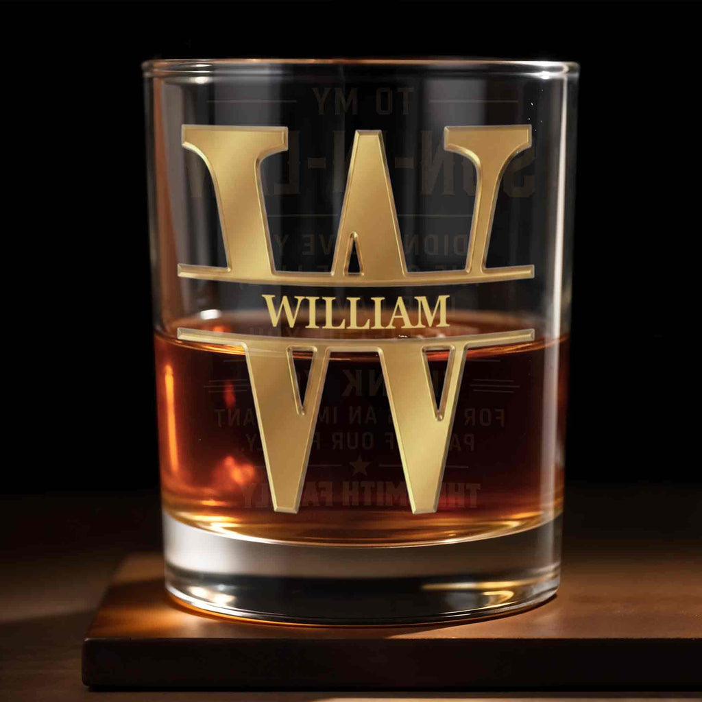 Personalized Whiskey Glass with Monogram for Son Custom Gift