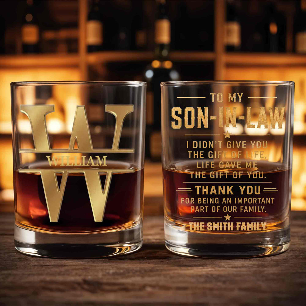 Personalized Whiskey Glass with Monogram for Son Custom Gift