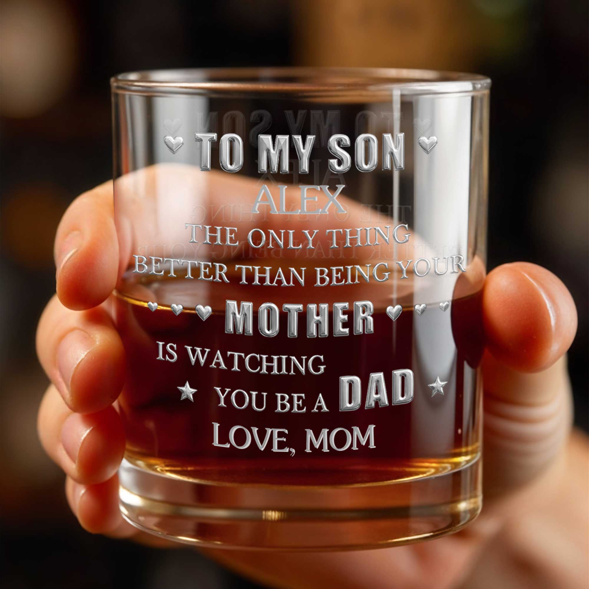 Personalized Custom Whiskey Glass for Son with Hearts Gift Whiskey Glass GradoCreations