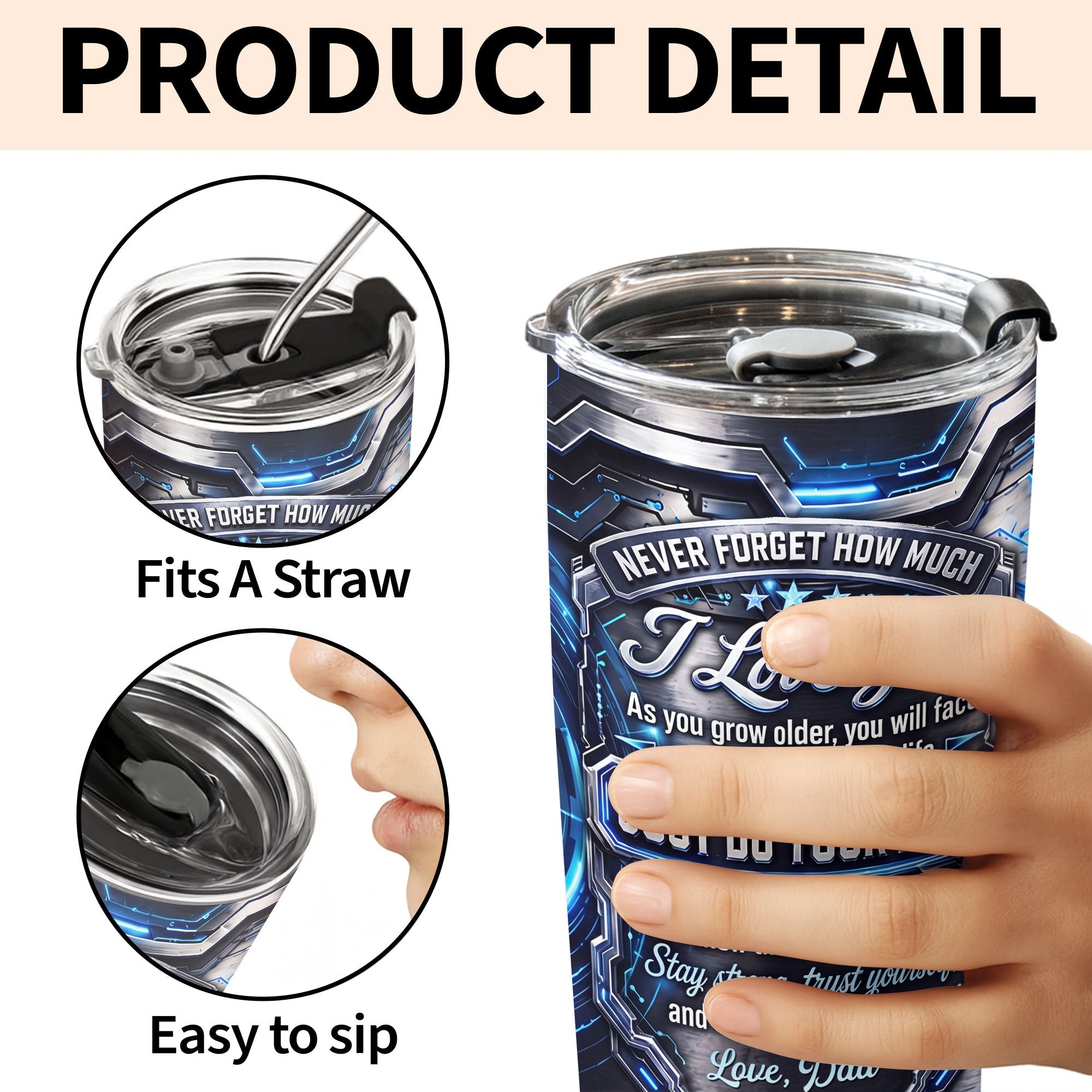 Personalized 20oz Stainless Steel Tumbler Custom Gift for Son 20oz Tumbler GradoCreations