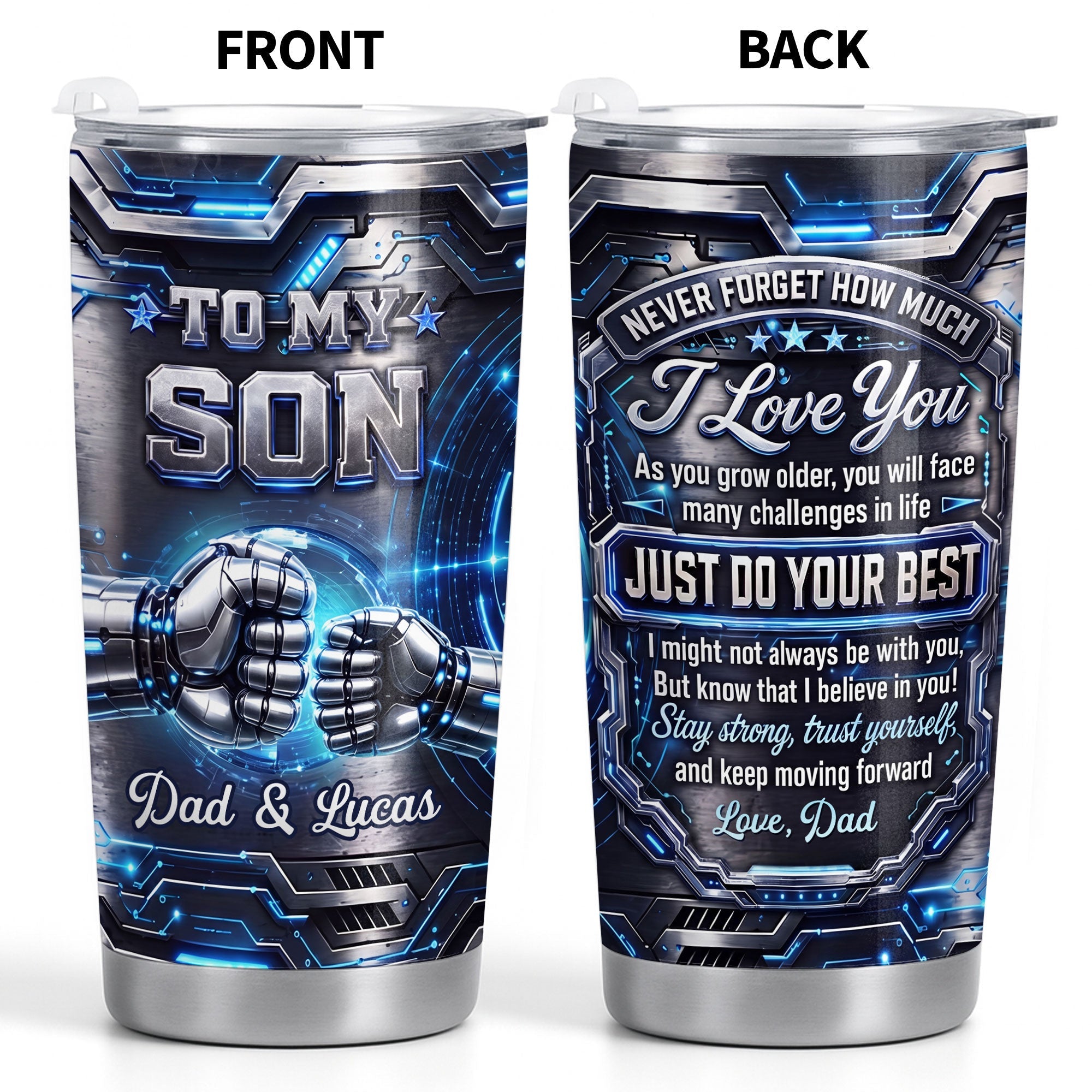Personalized 20oz Stainless Steel Tumbler Custom Gift for Son 20oz Tumbler GradoCreations
