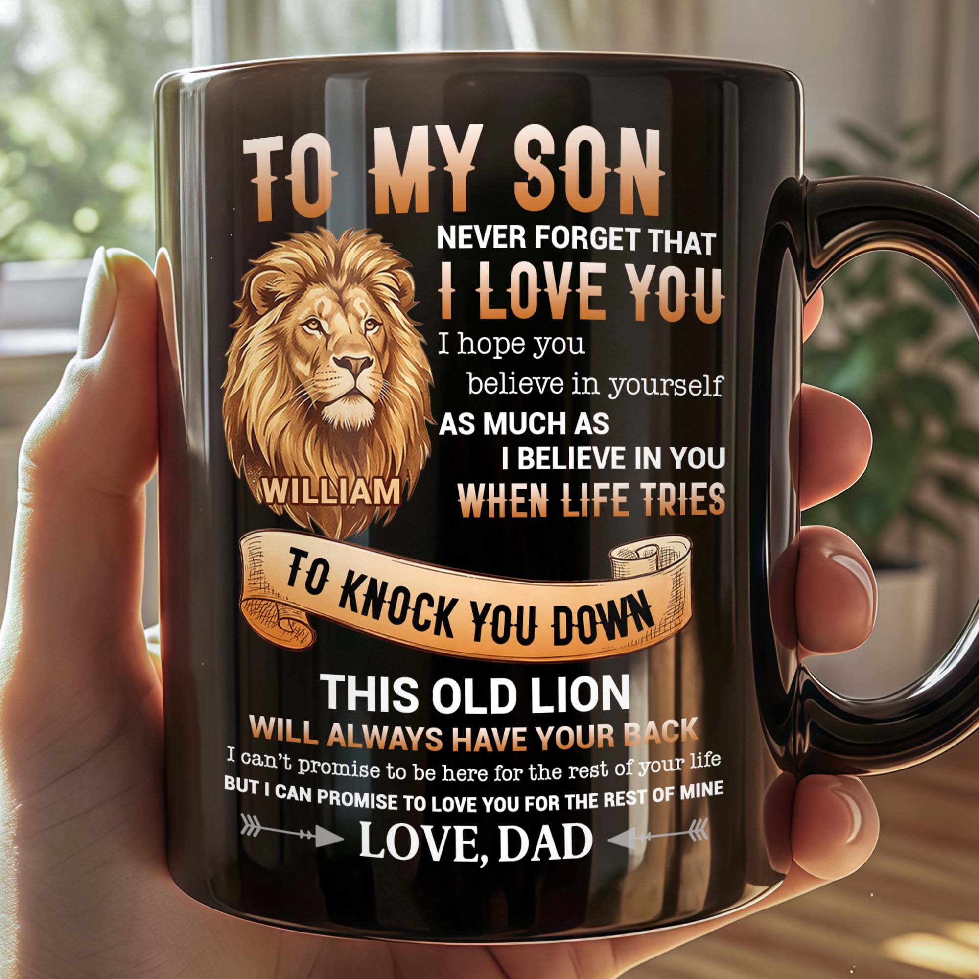 Personalized Black Mug Custom Message Gift for Son Black Mug GradoCreations