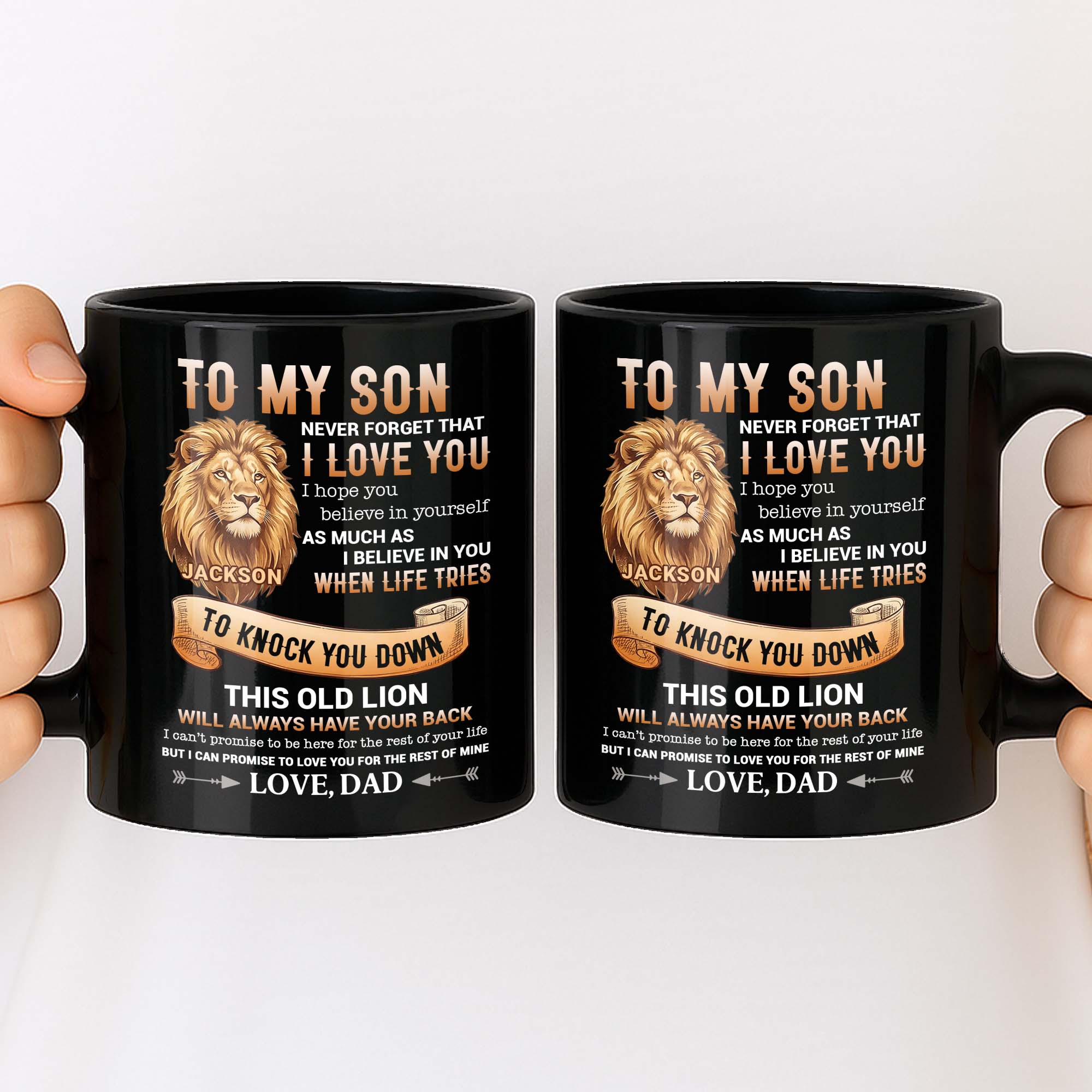 Personalized Black Mug Custom Message Gift for Son Black Mug GradoCreations