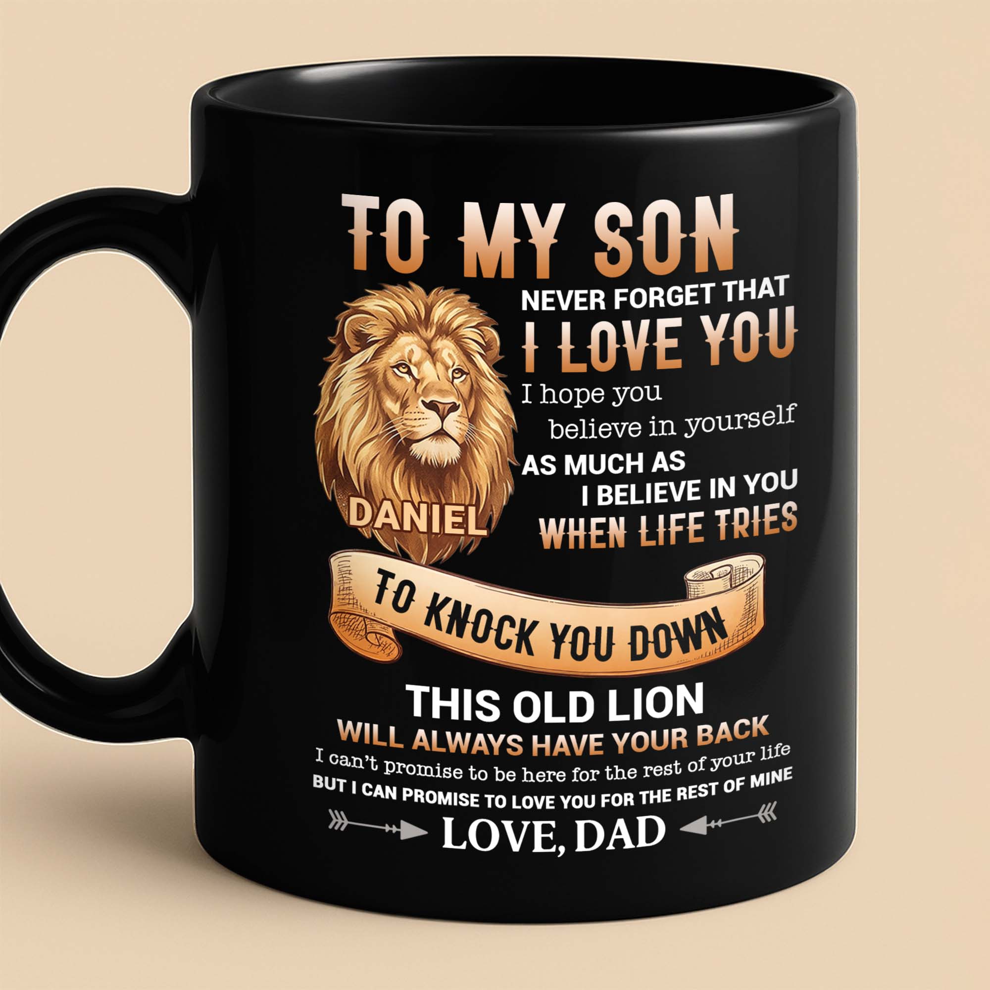 Personalized Black Mug Custom Message Gift for Son Black Mug GradoCreations
