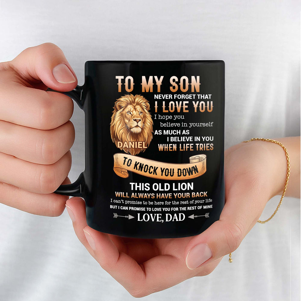 Personalized Black Mug Custom Message Gift for Son Black Mug GradoCreations