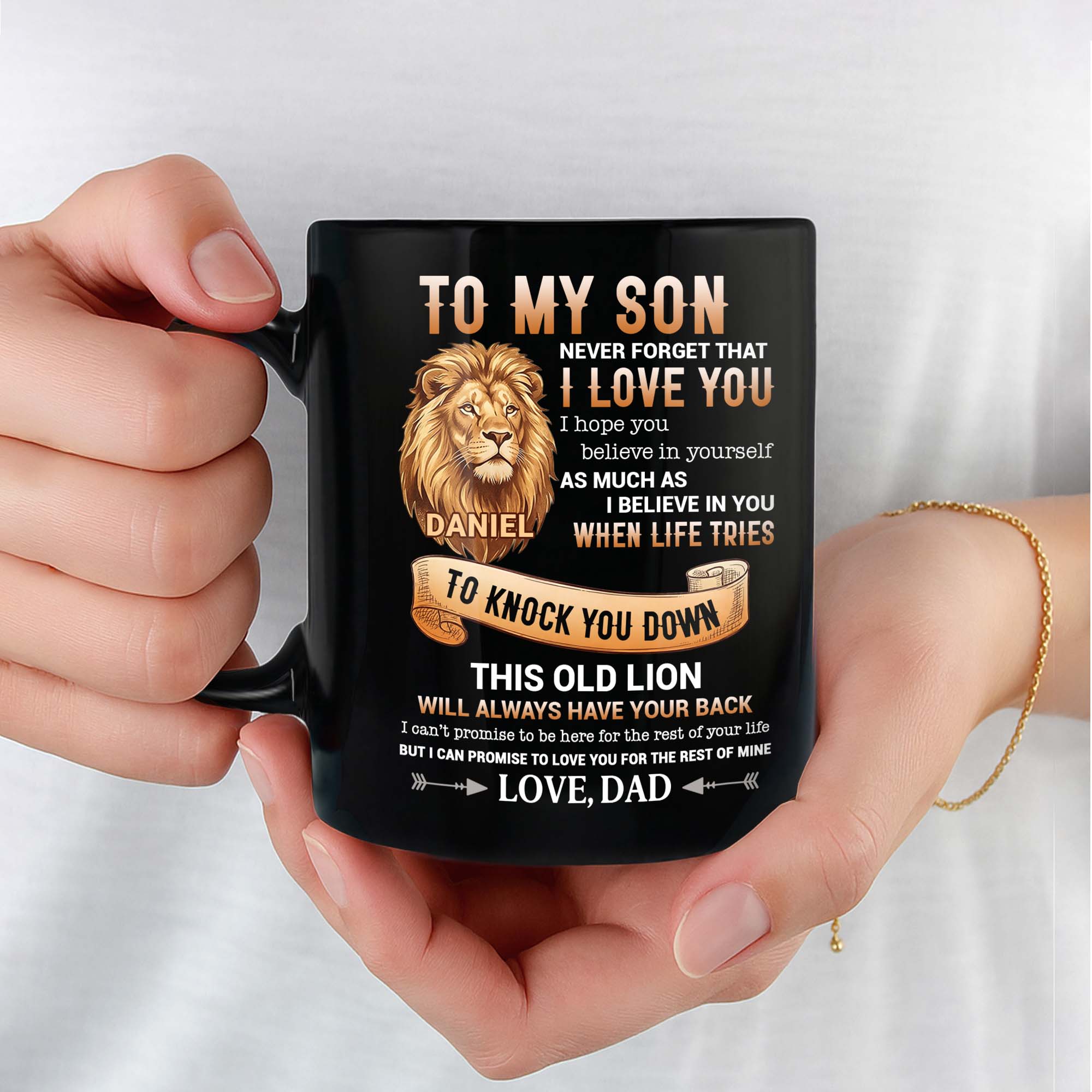Personalized Black Mug Custom Message Gift for Son Black Mug GradoCreations