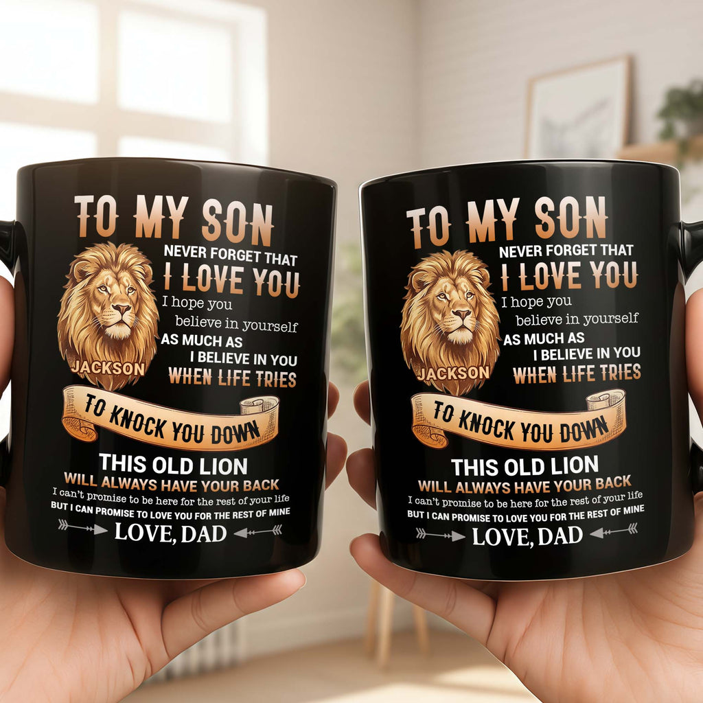 Personalized Black Mug Custom Message Gift for Son Black Mug GradoCreations