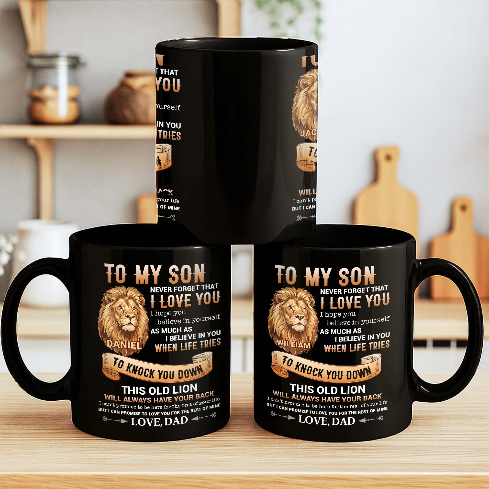 Personalized Black Mug Custom Message Gift for Son Black Mug GradoCreations