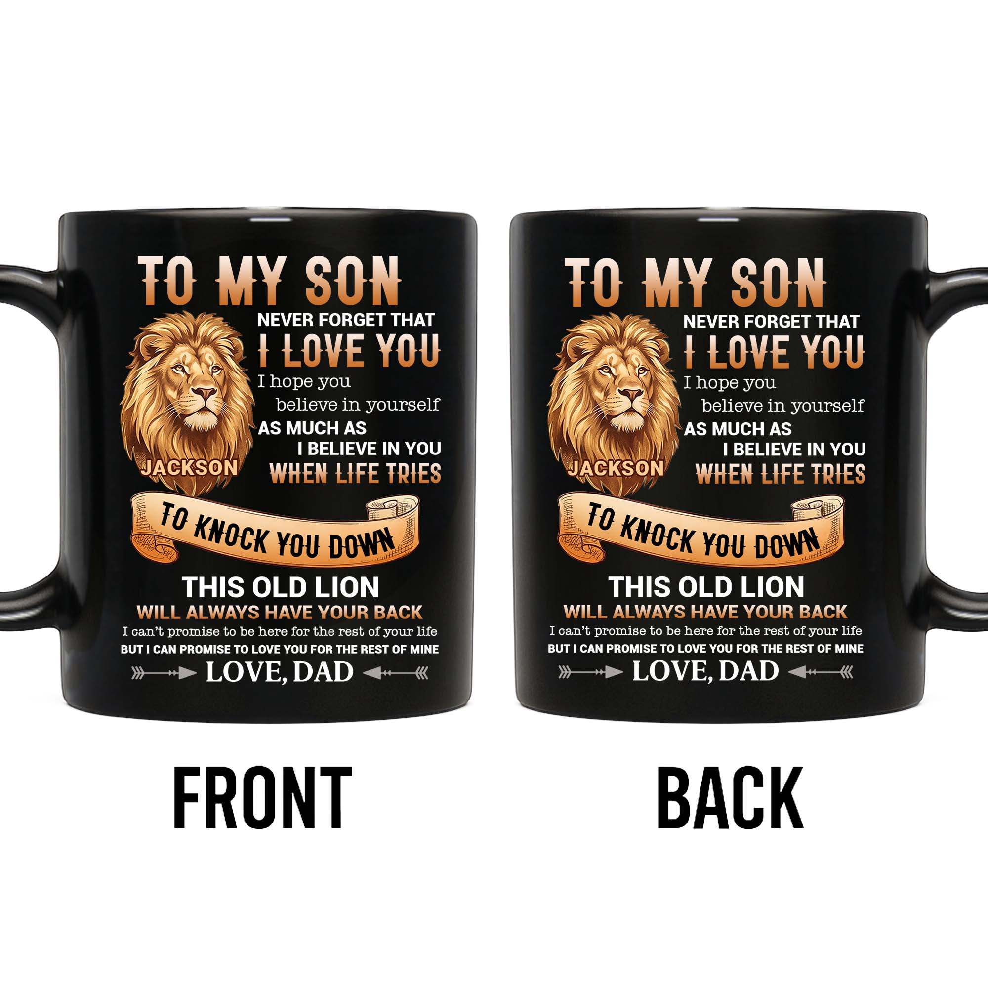 Personalized Black Mug Custom Message Gift for Son Black Mug GradoCreations