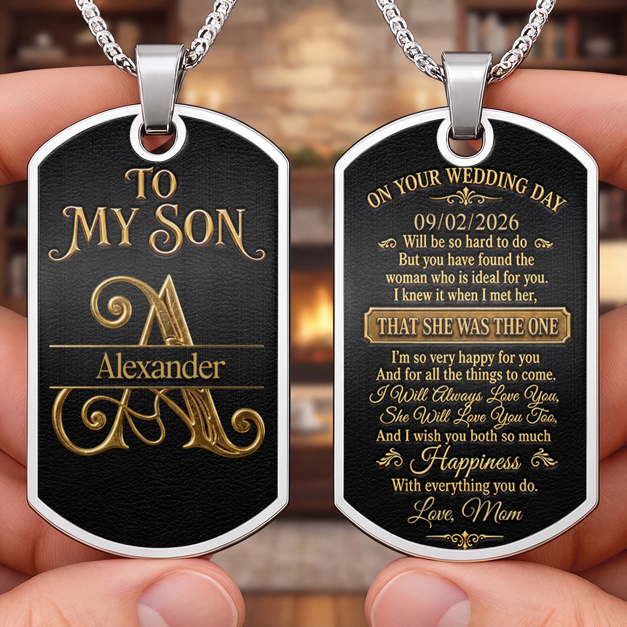 Personalized Dog Tag Necklace Custom Name Gift for Son Wedding Day Dog Tag Necklace GradoCreations