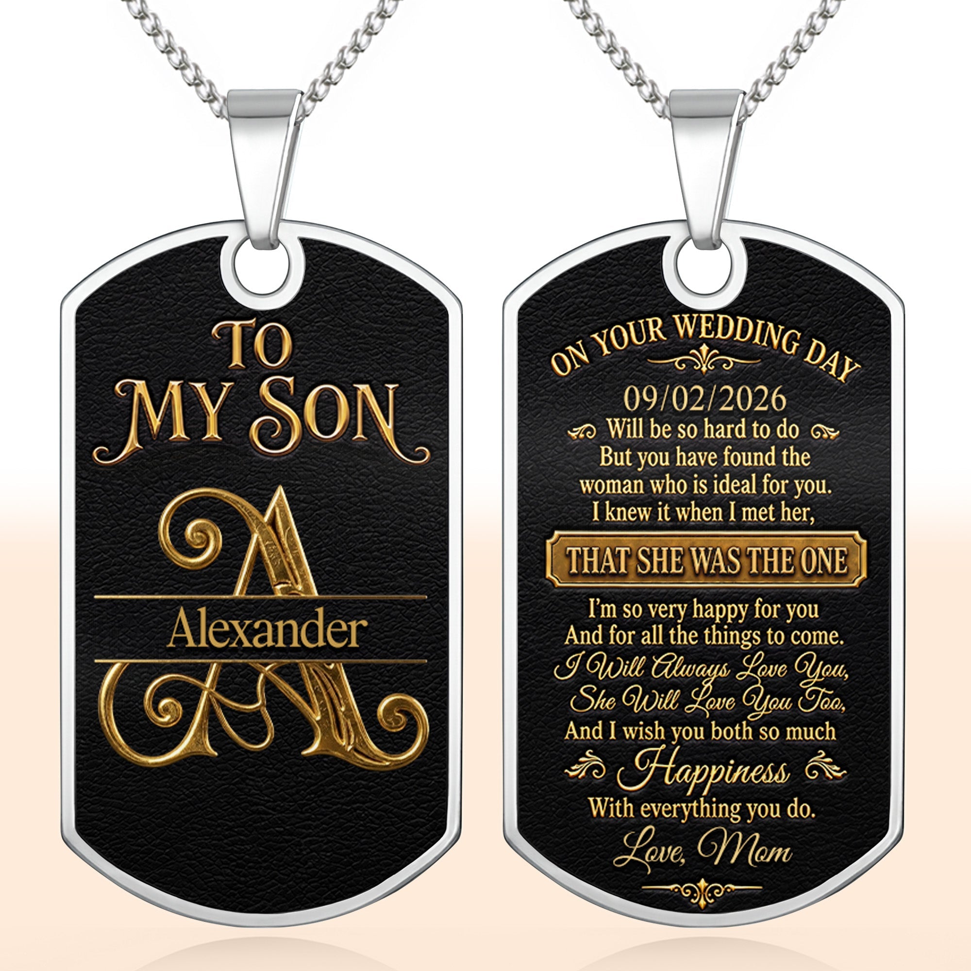 Personalized Dog Tag Necklace Custom Name Gift for Son Wedding Day Dog Tag Necklace GradoCreations