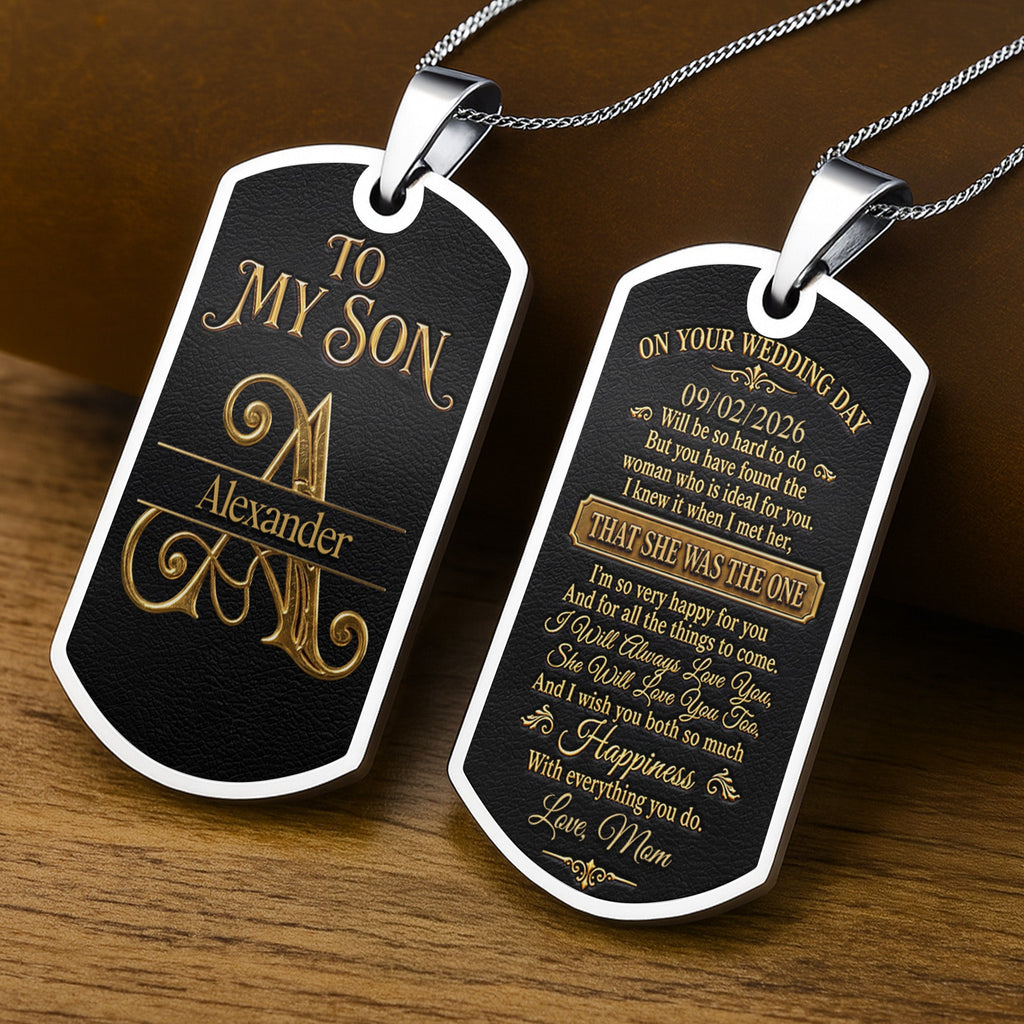 Personalized Dog Tag Necklace Custom Name Gift for Son Wedding Day Dog Tag Necklace GradoCreations